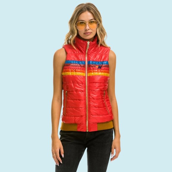 Aviator Nation 5-Stripe Vest Women's Large Glossy Red Full Zip Sunburst $398 - Picture 3 of 16